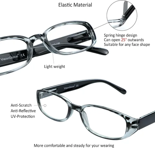 Miniatura 2 de VisionGlobal 1 par/4 pares de anteojos de lectura con bisagra de resorte, lentes de bloqueo de luz azul para mujeres/hombres Key001_negro_4p