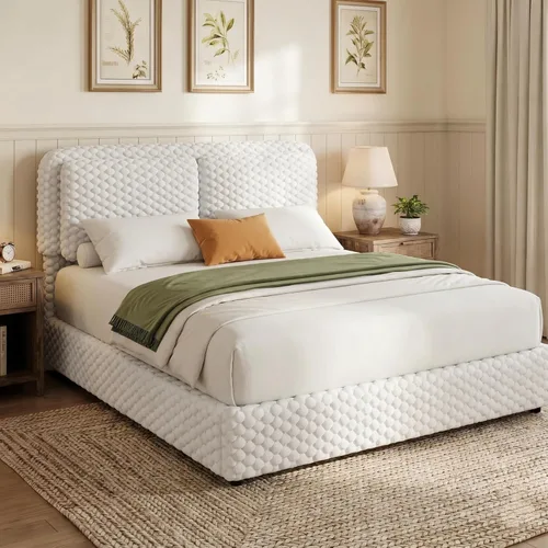 Miniatura 9 de REVOMINCA Marco de cama tamaño individual, marco de cama de nube con 2 cabeceras de almohada suaves, marco de cama tapizado de felpa de piel