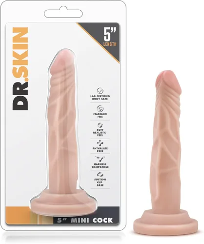 Blush Dr. Skin - Consolador realista pequeño de 5 pulgadas, 1 pulgada de delgado, ventosa compatible con correa para jugar manos libres, consolador
