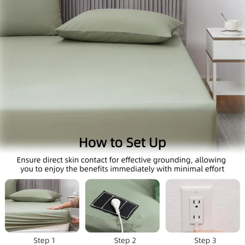 Miniatura 5 de Grounding - Sábana de cama tamaño King con cordón de 15 pies, 90% algodón orgánico + 10% fibra plateada, sábanas conductivas para un mejor sueño