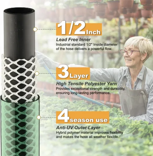Miniatura 4 de Manguera Leader para conexión de jardín al aire libre: manguera corta de 4 pies y 1/2 pulgadas con accesorios macho a hembra a prueba de fugas y sin