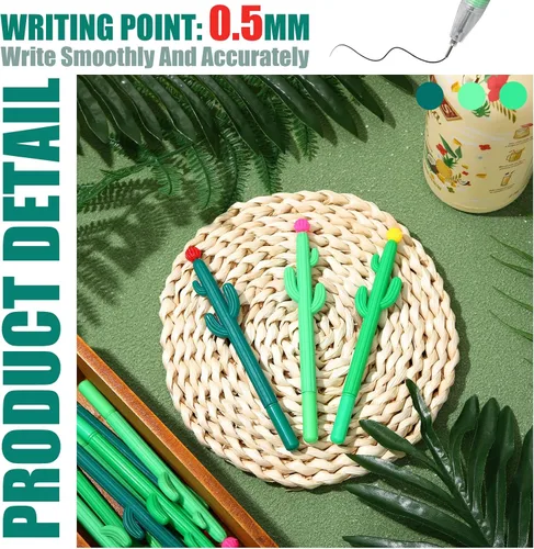 Miniatura 3 de Paquete de 36 bolígrafos con forma de cactus, novedosos bolígrafos de tinta de gel con forma de cactus, bolígrafo de tinta de gel negra con flor