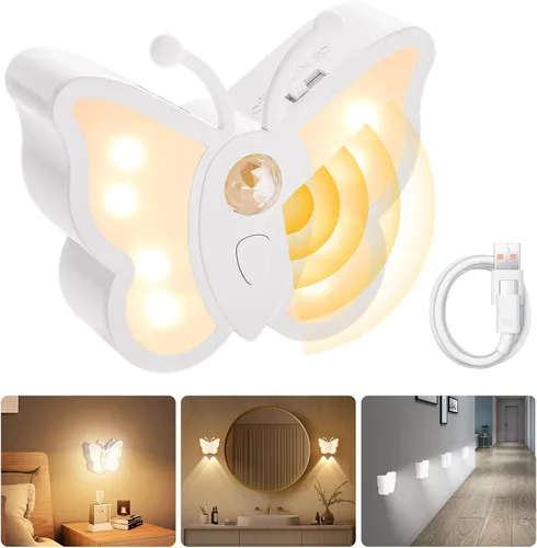 Miniatura 9 de LOFTEK Luz Nocturna de Mariposa, Luz Nocturna Recargable con Sensor de Movimiento, 2 Modos de Color y Luz Nocturna RGB Ajustable, Se Pega