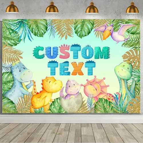 MEHOFOND Fondo personalizado de dinosaurio para baby shower, de 7 x 5 pies, diseño de dinosaurio tropical, hojas de palma tropical, fondo de safari