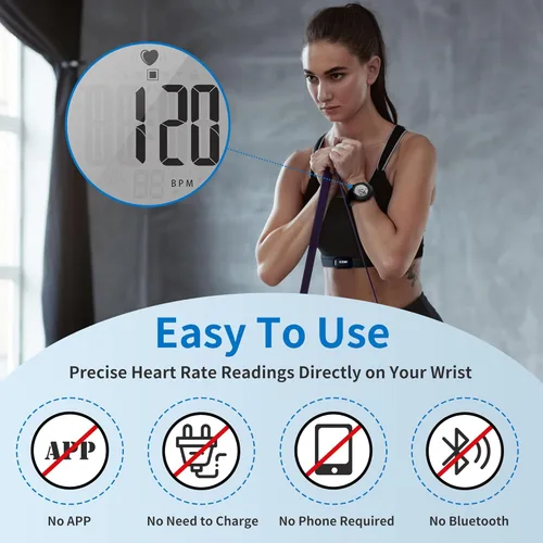 Miniatura 3 de EZON Monitor de frecuencia cardíaca con correa de pecho y reloj digital T037, 5ATM, impermeable, rastreador de actividad física con HRM, calorías
