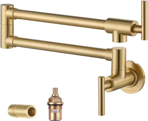 Miniatura 9 de WOWOW Grifo de llenado de ollas de níquel pulido, relleno de olla de latón macizo, montaje en pared, grifo de estufa de cocina con brazos oscilantes