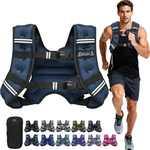 Miniatura 11 de BAGAIL Chaleco con peso de 5, 8, 10, 12, 15, 20, 25, 30 lbs, para caminar y perder peso, reflectante, con bolsa para teléfono, para mujeres y Negro
