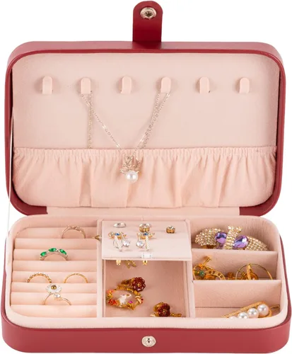 Miniatura 3 de Smileshe Joyero para mujeres y niñas estuche organizador de viaje pequeño de piel sintética cajas de almacenamiento portátiles para anillos aretes