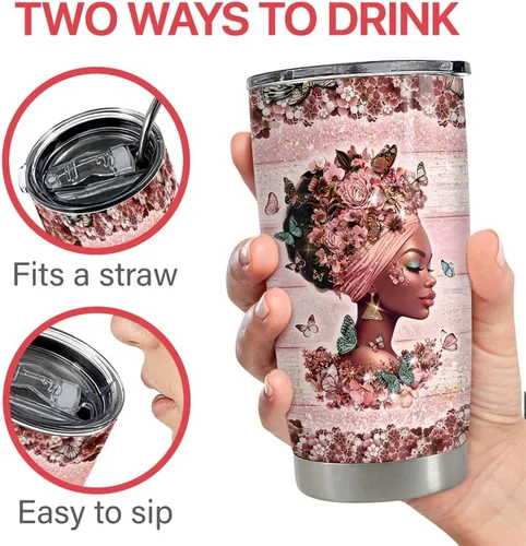 Miniatura 5 de SANDJEST Taza Negra para Mujer de 20oz de Acero Inoxidable Aislada para Café de Viaje Tazas de Regalo para Mujeres y Niñas en Cumpleaños y Navidad
