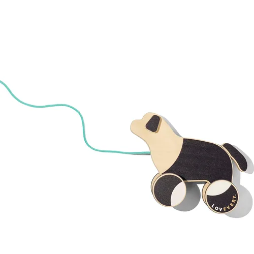 LOVEVERY |The Pull Pup | Juguete de madera para empujar y jalar, madera negro/blanco/natural, juguete sostenible para niños pequeños, a partir de 18