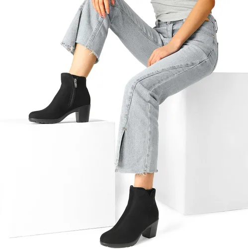 Miniatura 5 de DREAM PAIRS Botines de tacón bajo y grueso para mujer, con puntera de almendra, para otoño, botas cortas