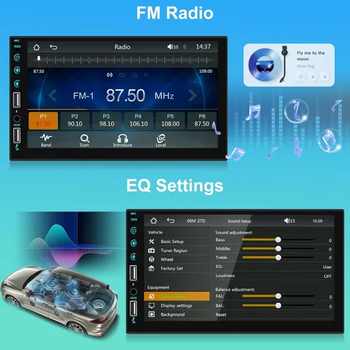 Miniatura 5 de Estéreo HD de 7 pulgadas con pantalla táctil DIN individual - Carplay y Android Auto, radio de coche de 1 DIN con Bluetooth, enlace de espejo, radio