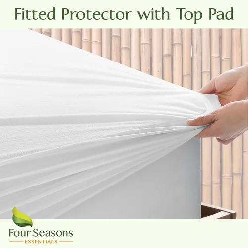 Miniatura 5 de Four Seasons Essentials Protector de colchón impermeable de tamaño individual – Viscosa refrescante derivada de la funda de colchón de sábana bajera