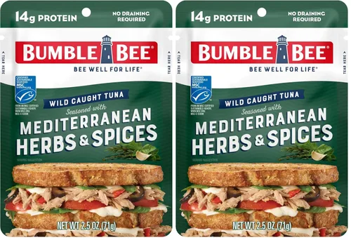 Miniatura 9 de Bumble Bee - Atún sazonado con hierbas y especias mediterráneas, sobre de 71 g - Listo para comer - Paquete de atún capturado de forma salvaje - 14