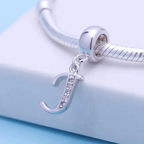 Miniatura 115 de ABUN Abalorio de plata de ley 925 con letra A a la Z, espaciador de inicial, con circonita cúbica transparete colgante, auténtica, para pulseras