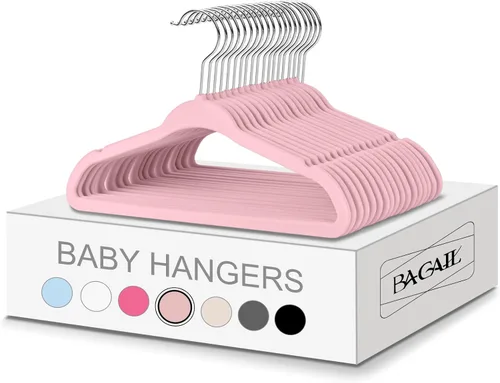 Miniatura 11 de BAGAIL - 50 perchas de terciopelo para niños, de 28 cm, perchas para ropa de niños, antideslizantes, para bebés y niños pequeños (negro)