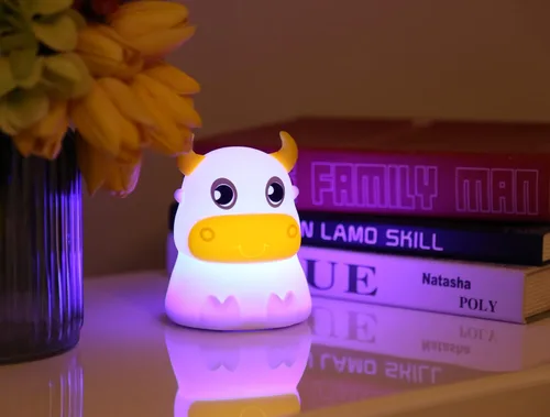 Miniatura 2 de Linda luz nocturna para niños, lámpara de noche para dormitorio, bebé, portátil, batería de silicona portátil, luz nocturna LED, para guardería Vaca