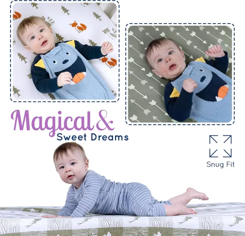 Miniatura 6 de GROW WILD - Juego de sábanas bajeras unisex para cuna (paquete de 3) – Sábanas de algodón de punto jersey para cuna para niños o niñas, juego