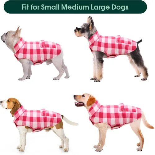 Miniatura 7 de Kuoser - Abrigo de invierno para perros, chaqueta de forro polar resistente al viento, estilo británico a cuadros, chaleco para climas fríos, Rosa