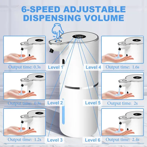 Miniatura 3 de Dispensador Automático de Jabón Líquido, 6 Niveles Ajustables, Dispensador de Jabón de Montaje en Pared, Recargable por USB con Pantalla LED, 12.8oz