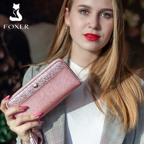 Miniatura 7 de FOXER - Billetera de piel para mujer con dos divisiones tarjetero y correa para la muñeca