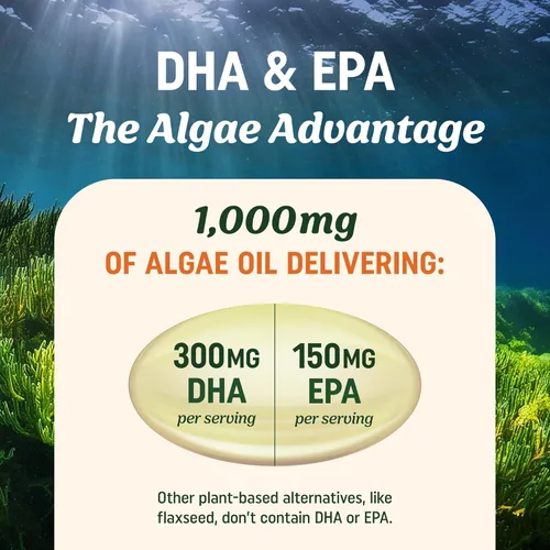 Miniatura 3 de Aceite de Algas Omega 3 Vegano DHA EPA de Base Vegetal Obtenido de Manera Sostenible, Sin Carrageenan, Sin GMO Salud del Corazón, Cerebro
