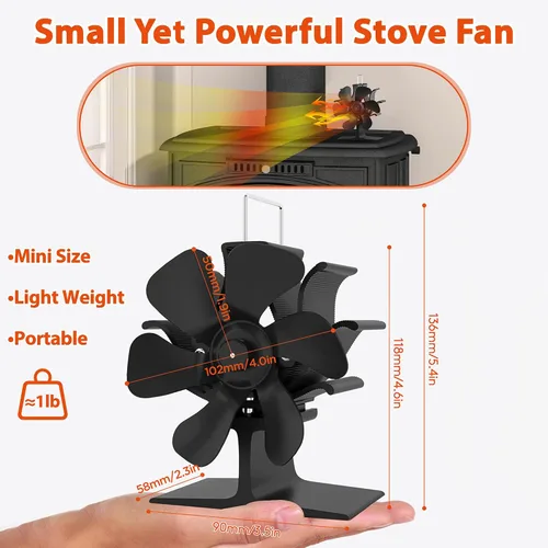Miniatura 2 de Ventilador de estufa de leña alimentado por calor: ventilador de chimenea pequeño, ventiladores de estufa no eléctrica, se adapta a estufas