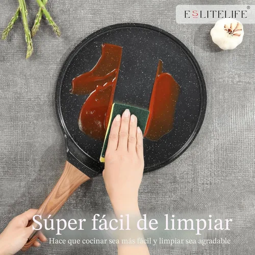 Miniatura 6 de ESLITE LIFE Sartén para crepas de 9.5 pulgadas con esparcidor, sartén Dosa con revestimiento de granito antiadherente, sartén Roti Tawa Comal