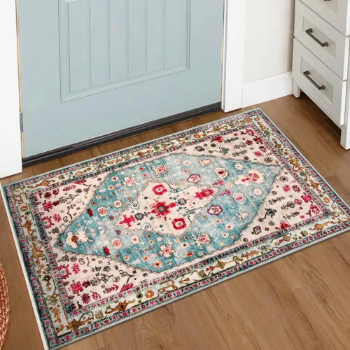 Miniatura 50 de Lahome Alfombra tribal bohemia de 2 x 3 pies, alfombra verde pequeña para entrada, suave, antideslizante, lavable, alfombra de baño bohemia de pelo