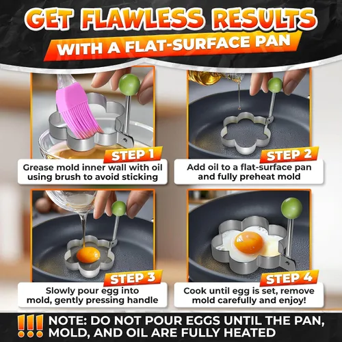 Miniatura 5 de Juego de 5 moldes para panqueques – Moldes de acero inoxidable para panqueques para plancha con formas divertidas, asas plegables – Moldeador