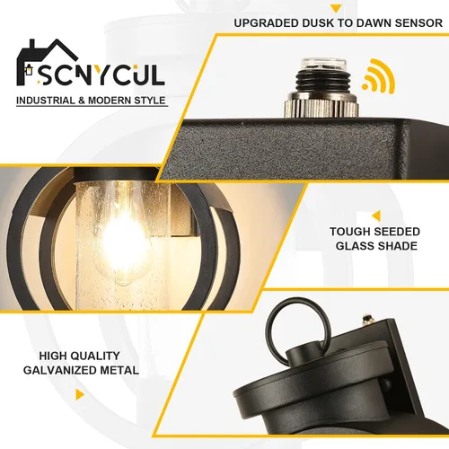 Miniatura 3 de Lámpara de pared industrial con sensor de atardecer a amanecer, moderna lámpara de pared exterior impermeable, lámpara de pared exterior negra mate