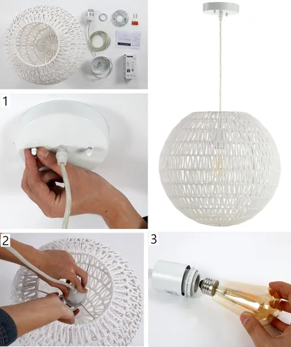 Miniatura 7 de JONATHAN Y Lámpara colgante LED tejida bohemia moderna de 16 pulgadas, color gris/negro, lámpara de techo colgante ajustable para isla de cocina