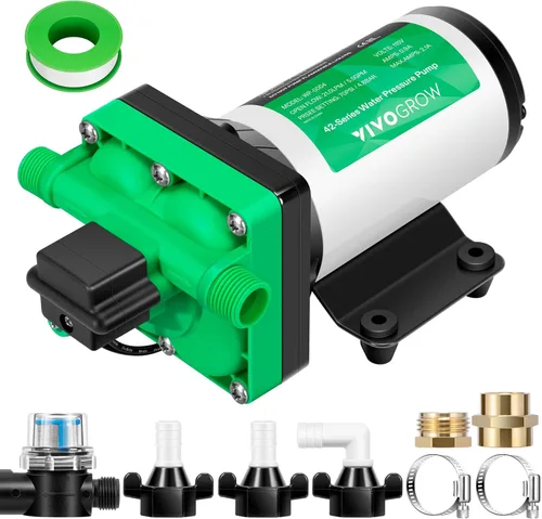 VIVOGROW Bomba de presión de agua, bomba de agua de diafragma de 110 V, 5.5 GPM, 70 PSI, incluye adaptadores de manguera de jardín de 1/2 y 3/4