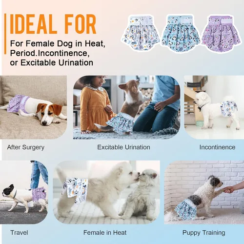 Miniatura 6 de Pañales lavables para perras, paquete de 3 pañales reutilizables de alta absorción, a prueba de fugas, para hembras en celo, período, incontinencia