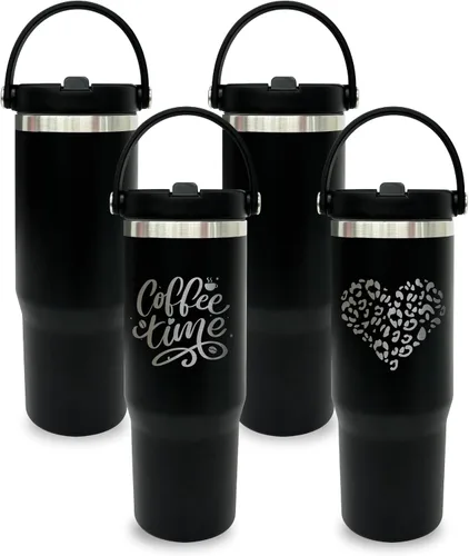 Miniatura 20 de Vaso de 30 onzas con asa superior, vaso aislado al vacío de doble pared con popote abatible, taza de café de viaje de 30 onzas con recubrimiento