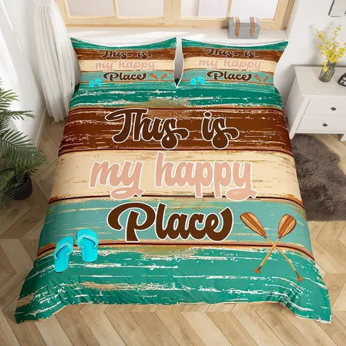 Miniatura 23 de Erosebridal Juego de ropa de cama individual con diseño de peces de lubina, la vida es mejor en el lago, funda de edredón para niños y niñas, funda