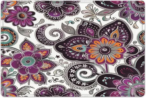 Miniatura 10 de LB Alfombra de baño de flores bohemias, alfombra de baño antideslizante con estampado floral bohemio morado y negro, espuma viscoelástica suave