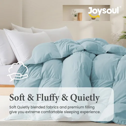 Miniatura 2 de Joysoul Edredón de plumón tamaño Queen – Relleno de plumón de ganso ultra suave y fibra de plumas para todas las estaciones, relleno de edredón azul