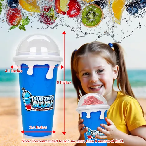 Miniatura 8 de Slushy Cup & Slushy Maker - Vaso portátil para licuados de frutas, leche y helado, doble capa de sílice con tapa y popote para niños, amigos y Rosa