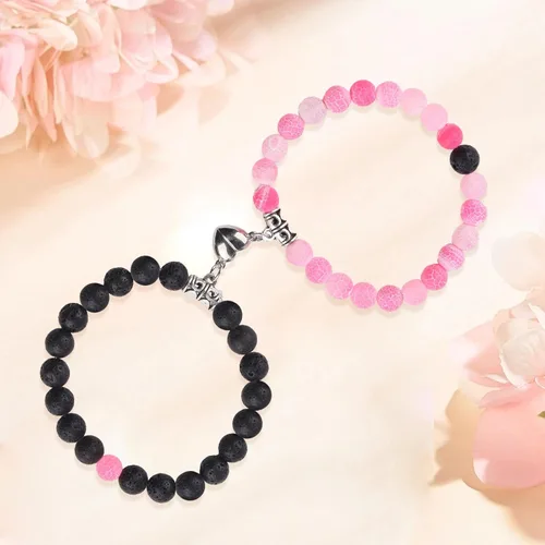 Miniatura 18 de 2 PCS Magnetic Couples Bracelets, Natural Stone Energy Stone Beads Bracelet Set His and Hers Long Distance Relationship Bracelet for Boyfriend