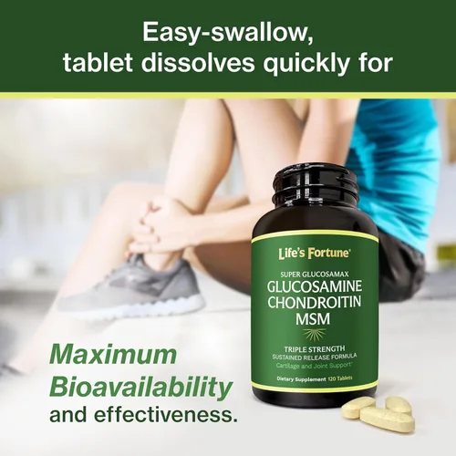 Miniatura 4 de Life's Fortune Triple Strength Glucosamax - Suplemento de glucosamina premium, condroitina y MSM de 1000 mg con vitamina C para comodidad