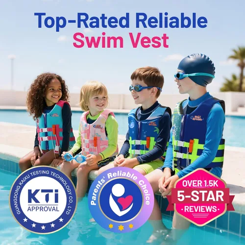 Miniatura 2 de HeySplash Chaleco de natación para niños pequeños, chaqueta de natación para niños de 30-50/50-80 libras, chaleco flotante para niños con correa