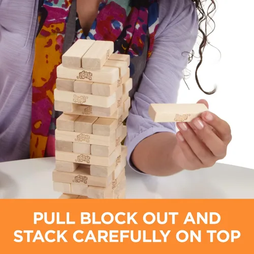 Miniatura 11 de Hasbro Gaming Jenga - Juego de torre tambaleante de bloques de madera apilables Juegos de fiesta para niños y familias Regalitos Edades 6+