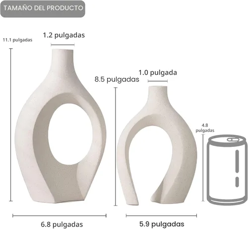 Miniatura 6 de Lvases Snuggle Hollow - Juego de 2 jarrones de cerámica huecos, estilo bohemio ins redondo nórdico moderno de mediados de siglo estético decorativo
