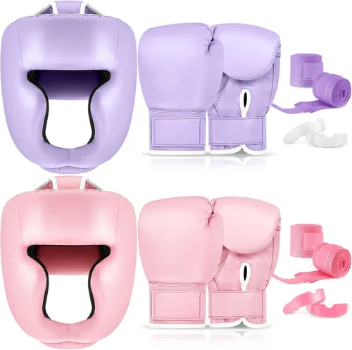Miniatura 8 de Kanayu Juego de 14 piezas de guantes de boxeo de 16 onzas, casco para la cabeza, envolturas de mano, protectores bucales, equipo de Navidad