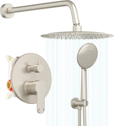 Gabrylly Sistema de ducha, juego de grifo de ducha con válvula de ducha de equilibrio de presión, cabezales de ducha de lluvia de 10 pulgadas con