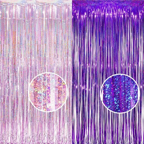 Miniatura 26 de BRAVESHINE - Fondos de flecos de papel de aluminio iridiscente, 2 cortinas metálicas de 3.2 x 6.5 pies para fotos, para cumpleaños, boda