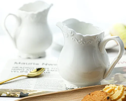 Miniatura 5 de Crema de cerámica blanca pura vintage con asa, jarra de crema de leche de café de 6 onzas