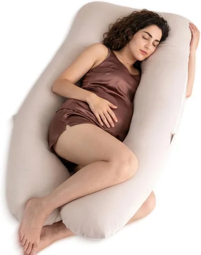 Miniatura 15 de QUEEN ROSE - Almohadas corporales refrescantes para embarazo, sedosas, en forma de U, tamaño de 55 pulgadas, para dormir, alivio del dolor de Azul