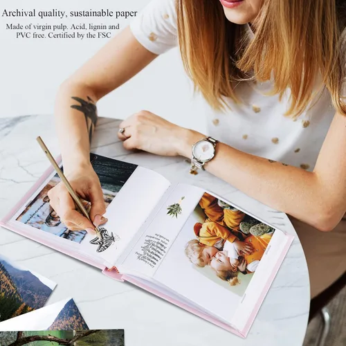 Miniatura 5 de 1DOT2 - Álbum de fotos 4x6 con capacidad para 60 fotos con bolsillos verticales de inserción con notas, libro de fotos con cubierta de lino y Rosa